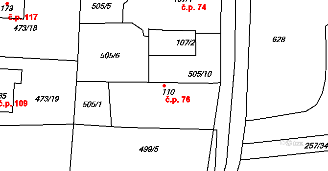 Chvalovice 76, Kovanice na parcele st. 110 v KÚ Chvalovice u Nymburka, Katastrální mapa