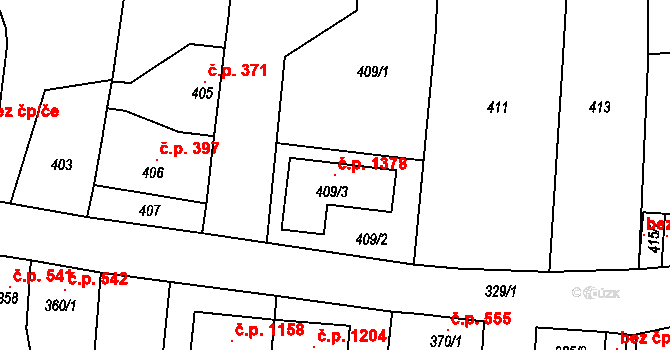 Nýřany 1378 na parcele st. 409/3 v KÚ Nýřany, Katastrální mapa
