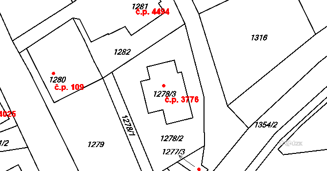 Mšeno nad Nisou 3776, Jablonec nad Nisou na parcele st. 1278/3 v KÚ Mšeno nad Nisou, Katastrální mapa