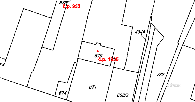 Čelákovice 1035 na parcele st. 670 v KÚ Čelákovice, Katastrální mapa