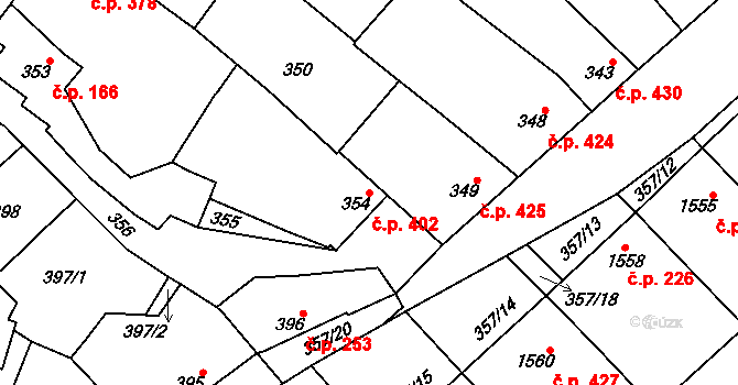 Vnorovy 402 na parcele st. 354 v KÚ Vnorovy, Katastrální mapa