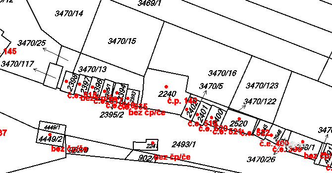Kyjov 140 na parcele st. 2240 v KÚ Kyjov, Katastrální mapa