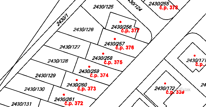 Dačice V 375, Dačice na parcele st. 2430/258 v KÚ Dačice, Katastrální mapa
