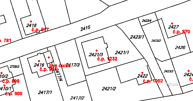 Frýdlant 1232 na parcele st. 2421/3 v KÚ Frýdlant, Katastrální mapa