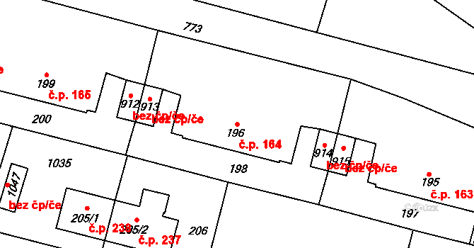 Radvanice 164 na parcele st. 196 v KÚ Radvanice v Čechách, Katastrální mapa
