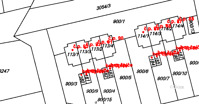 Damnov 91, Bor na parcele st. 113/2 v KÚ Damnov, Katastrální mapa