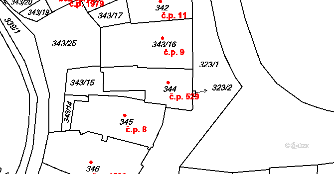 Tachov 529 na parcele st. 344 v KÚ Tachov, Katastrální mapa