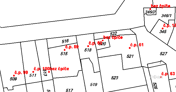Grygov 60 na parcele st. 518 v KÚ Grygov, Katastrální mapa