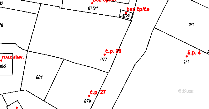 Samotišky 26 na parcele st. 877 v KÚ Samotíšky, Katastrální mapa