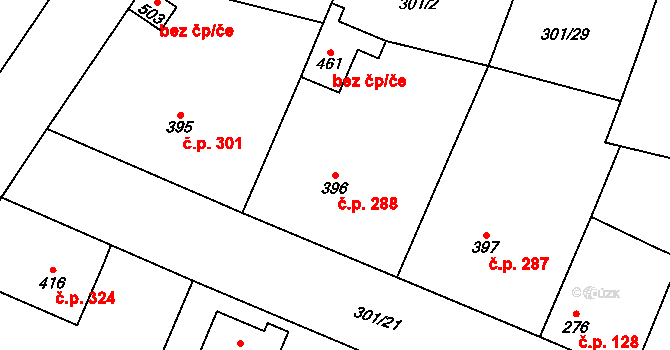 Straškov 288, Straškov-Vodochody na parcele st. 396 v KÚ Straškov, Katastrální mapa