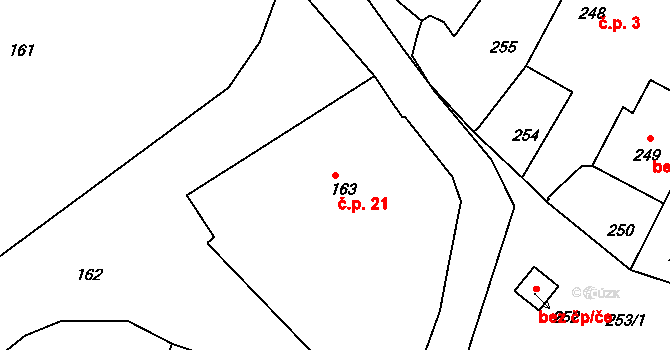 Záborná Lhota 21, Chotilsko na parcele st. 163 v KÚ Záborná Lhota, Katastrální mapa