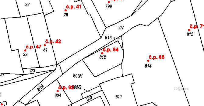 Sebuzín 64, Ústí nad Labem na parcele st. 812 v KÚ Sebuzín, Katastrální mapa
