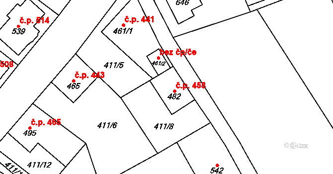 Kovářská 458 na parcele st. 482 v KÚ Kovářská, Katastrální mapa