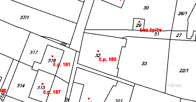 Skřečoň 160, Bohumín na parcele st. 32 v KÚ Skřečoň, Katastrální mapa