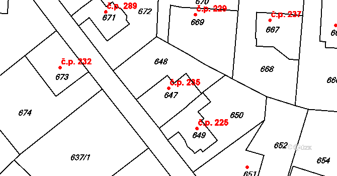 Děčín XXXII-Boletice nad Labem 235, Děčín na parcele st. 647 v KÚ Boletice nad Labem, Katastrální mapa