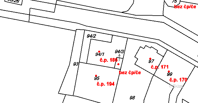 Řetenice 186, Teplice na parcele st. 94/1 v KÚ Teplice-Řetenice, Katastrální mapa