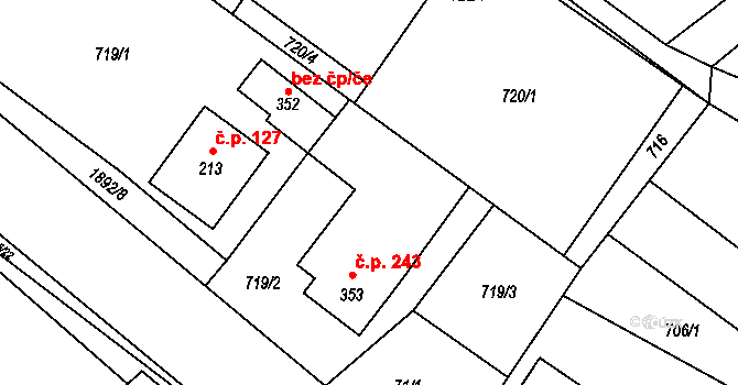 Milíkov 243 na parcele st. 353 v KÚ Milíkov u Jablunkova, Katastrální mapa