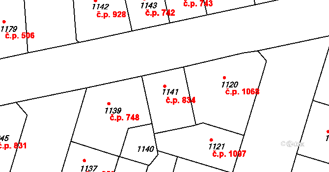 Žižkov 834, Praha na parcele st. 1141 v KÚ Žižkov, Katastrální mapa