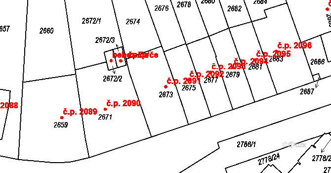 Žižkov 2091, Praha na parcele st. 2673 v KÚ Žižkov, Katastrální mapa