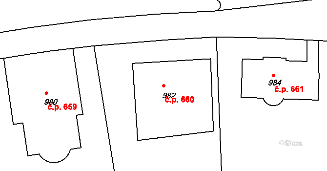 Střešovice 660, Praha na parcele st. 982 v KÚ Střešovice, Katastrální mapa