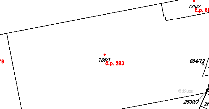 Karlín 283, Praha na parcele st. 135/1 v KÚ Karlín, Katastrální mapa