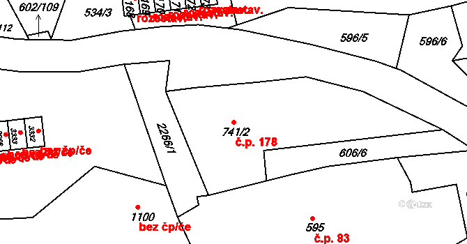 Dolní Předměstí 178, Trutnov na parcele st. 741/2 v KÚ Trutnov, Katastrální mapa