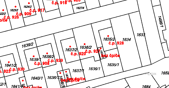Újezd u Brna 927 na parcele st. 1636/2 v KÚ Újezd u Brna, Katastrální mapa