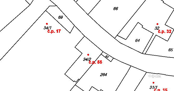 Milostovice 55, Opava na parcele st. 34/2 v KÚ Milostovice, Katastrální mapa