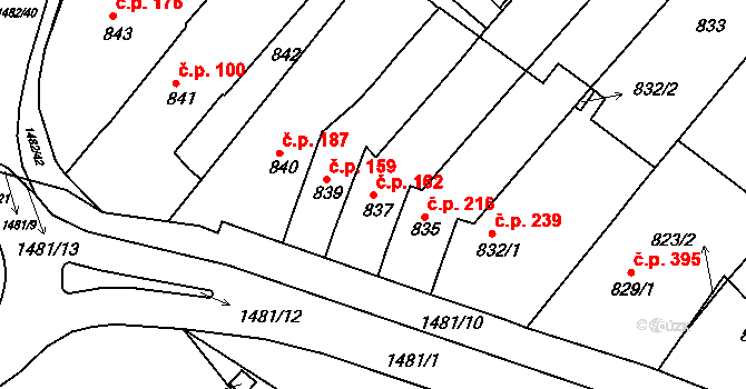 Troubsko 162 na parcele st. 837 v KÚ Troubsko, Katastrální mapa
