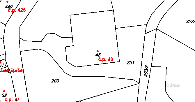 Parník 40, Česká Třebová na parcele st. 45 v KÚ Parník, Katastrální mapa