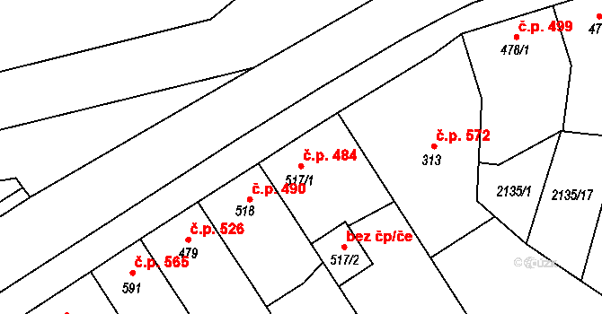 Lišov 484 na parcele st. 517/1 v KÚ Lišov, Katastrální mapa
