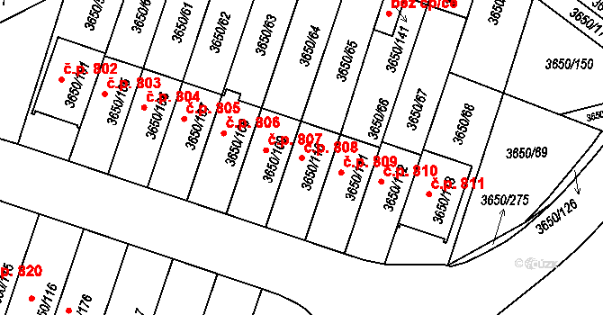 Jindřichův Hradec III 808, Jindřichův Hradec na parcele st. 3650/110 v KÚ Jindřichův Hradec, Katastrální mapa