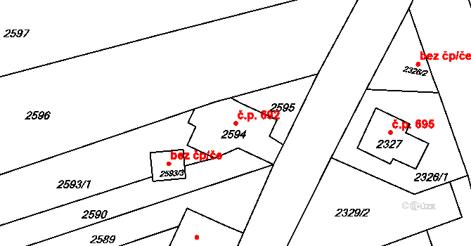 Šluknov 692 na parcele st. 2594 v KÚ Šluknov, Katastrální mapa