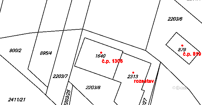 Třebechovice pod Orebem 1306 na parcele st. 1640 v KÚ Třebechovice pod Orebem, Katastrální mapa
