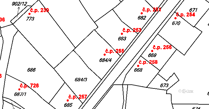 Lednice 255 na parcele st. 684/4 v KÚ Lednice na Moravě, Katastrální mapa