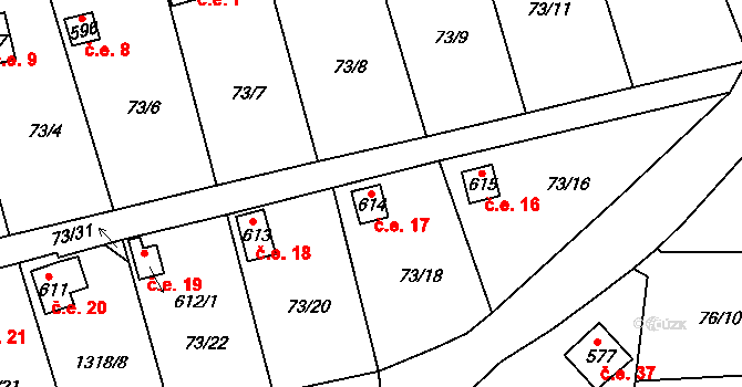Lužec nad Vltavou 17 na parcele st. 614 v KÚ Lužec nad Vltavou, Katastrální mapa