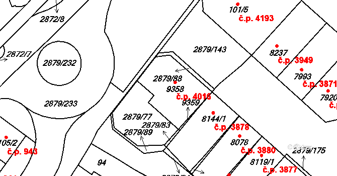 Hodonín 4016 na parcele st. 9358 v KÚ Hodonín, Katastrální mapa