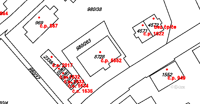 Zlín 5552 na parcele st. 8728 v KÚ Zlín, Katastrální mapa