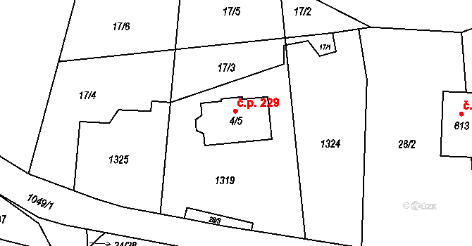 Malenovice 229 na parcele st. 4/5 v KÚ Malenovice, Katastrální mapa
