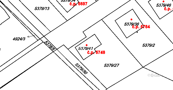 Chomutov 5748 na parcele st. 5379/41 v KÚ Chomutov I, Katastrální mapa