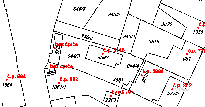 Dvůr Králové nad Labem 3116 na parcele st. 5692 v KÚ Dvůr Králové nad Labem, Katastrální mapa