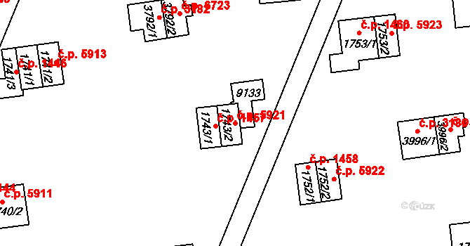 Zlín 5921 na parcele st. 1743/2 v KÚ Zlín, Katastrální mapa