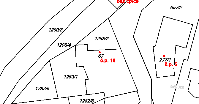 Úročnice 18, Benešov na parcele st. 67 v KÚ Úročnice, Katastrální mapa