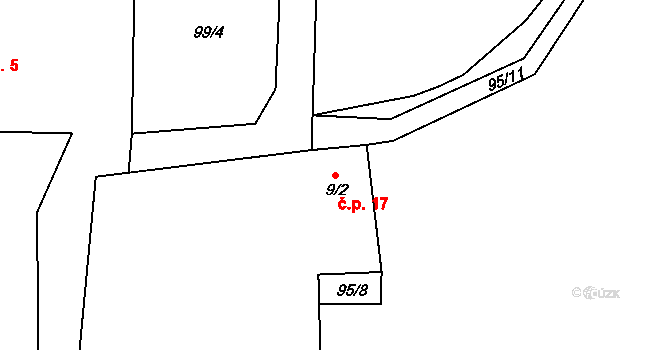 Svatonice 17, Záhoří na parcele st. 9/2 v KÚ Svatonice, Katastrální mapa