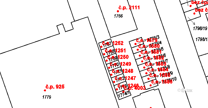 Tábor 1251 na parcele st. 1768 v KÚ Tábor, Katastrální mapa