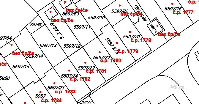 Velké Meziříčí 1780 na parcele st. 5597/21 v KÚ Velké Meziříčí, Katastrální mapa