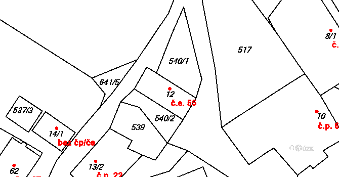 Lískovec 55, Ujčov na parcele st. 12 v KÚ Lískovec u Nedvědice, Katastrální mapa
