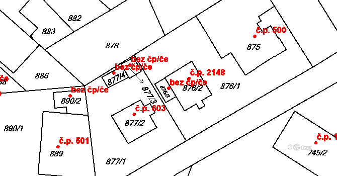 Pelhřimov 41093640 na parcele st. 876/3 v KÚ Pelhřimov, Katastrální mapa
