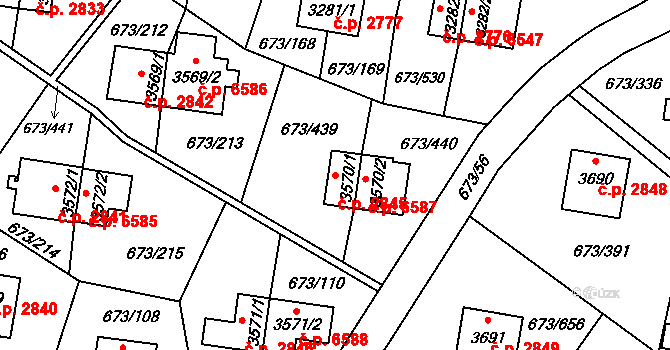 Zlín 2845 na parcele st. 3570/1 v KÚ Zlín, Katastrální mapa