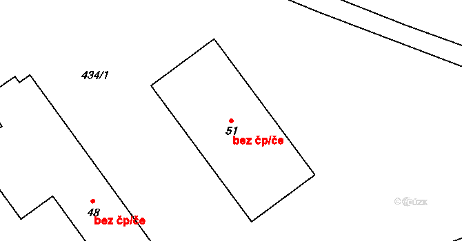 Kaliště 44536640 na parcele st. 51 v KÚ Býkovec, Katastrální mapa